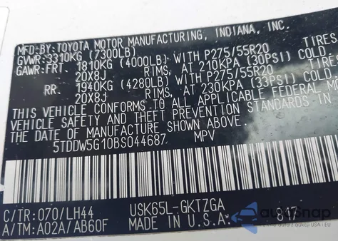 2011 Toyota Sequoia Platinum 5.7L V8 from USA, damaged, VIN 5TDDW5G10BS044687
